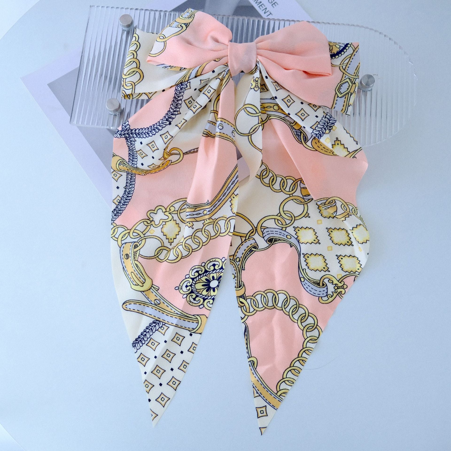 Wholesale Floral Ribbon Bow Long Silky Fabric Spring Clip